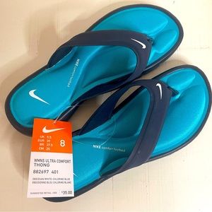 NEW Nike Women's Ultra Comfort Thong/Sandals Obsidian/White Chlorine Blue Size 8